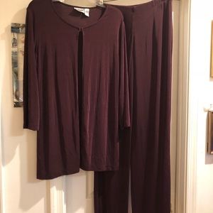 Deep Burgundy Chico’s Travelers Pants sand Jacket